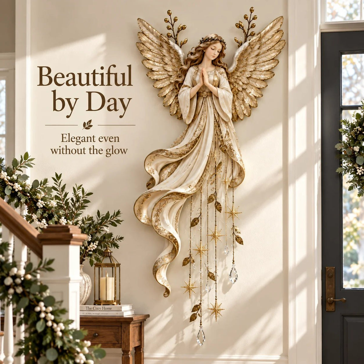 Ivory and gold guardian angel in daylight